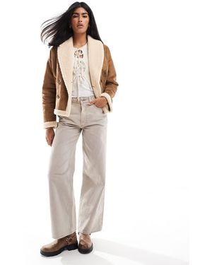 Threadbare Faux Suede And Borg Jacket - Natural