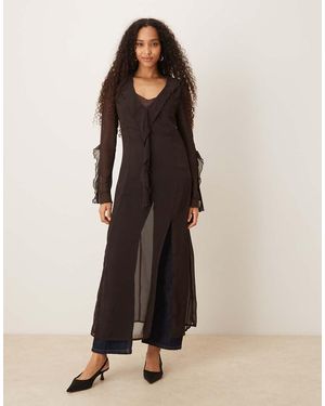 Glamorous Ruffle Neck Maxi Dress - Brown