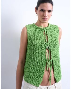 TOPSHOP Knitted Textured Tie Front Waistcoat - Green