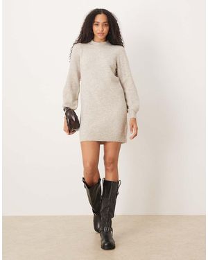 Jdy Puff Sleeve Knitted Mini Jumper Dress - White