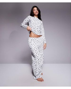 Threadbare Set Pigiama A Maniche Lunghe Bianco Con Stampa A Tema Sci E Bordi Smerlati - Viola