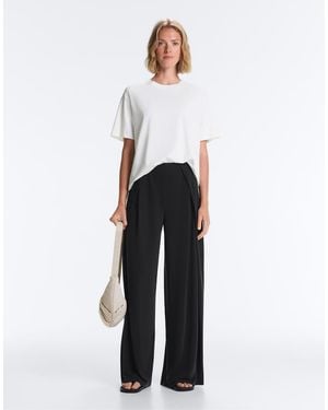 Oysho Modal Blend Straight-Leg Trousers With Side Pleat - White
