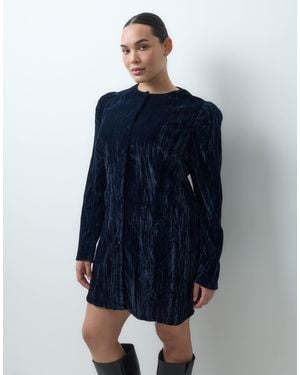 ASOS Asos design curve mini-kleid mit rundhalsausschnitt und durchgehender knopfleiste - Blau