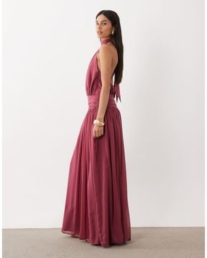 ASOS Vestido Largo Halter De Gasa Con Detalle De Pañuelo En -Rosa