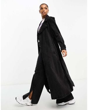 Bershka Denim Look Trench Coat - Black