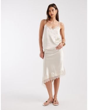 ONLY Asymmetrische Midi Rok Van Satijn En Kant - Wit