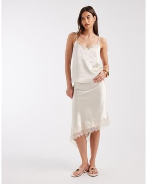 ONLY Falda Midi Color Avena Asimétrica De Encaje Y Satén De (Parte De Un Conjunto)-Neutro - Blanco