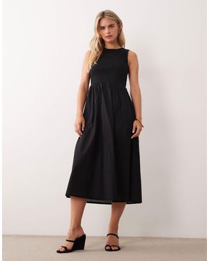 JDY Petite Sleeveless Smock Midi Dress With Shirring - Black