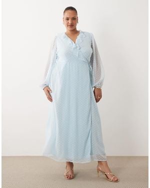 Vila Curve Long Sleeved Dobby Chiffon Maxi Dress - Blue
