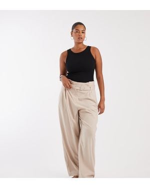 ASOS Curve Tailored Paper Bag Waist Pirate Peg Trousers - Natural
