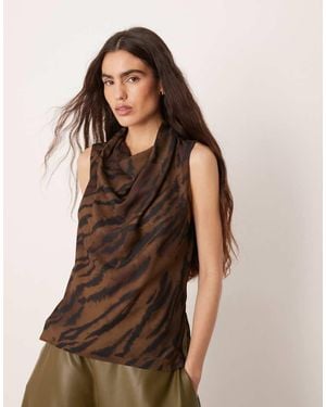 Mango Sleeveless Padded Shoulder Top - Brown