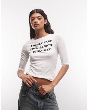 Weekday Leicht transparentes oberteil mit 3/4-ärmeln, slogan-grafikprint - Weiß