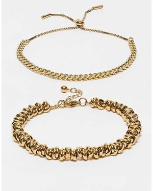 ASOS Pack De 2 Pulseras Doradas Para Festivales De Cadena Y Cuentas De Acero Inoxidable Resistente Al Agua De - Metálico