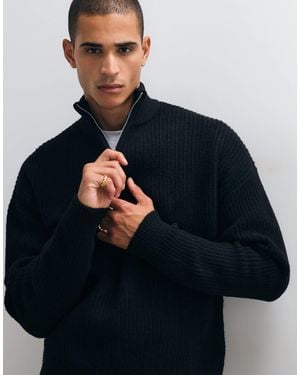 ASOS Super Oversized Knit Wool Blend Half Zip Ribbed Sweater - Blue
