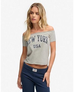 Superdry Graphic Bardot Short Sleeve Top - White