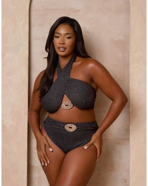 Moda Minx Curve X Alessa Tyrrell-charles Glitter Wrap Bikini Top With Hardware Detail - Brown