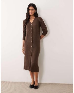 Vila Vestido Maxi De Punto Con Manga Larga Y Botones Delanteros En - Marrón
