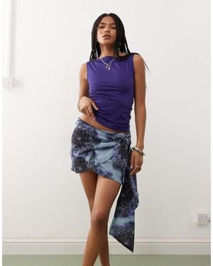 Monki Wrap Sarong Skirt With Drape - Blue