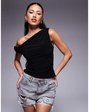 ASOS Slinky Knot Shoulder Top With Asymmetric Hem - Grey