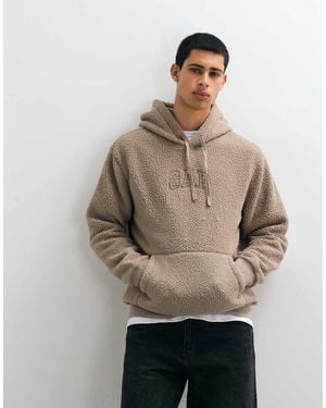 Gap Chest Logo Teddy Borg Hoodie - Natural