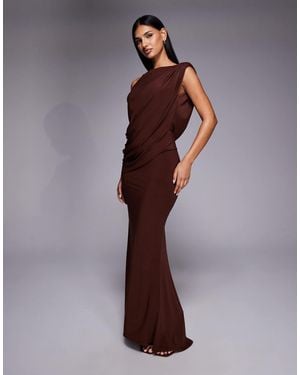 ASOS Slash Neck Sleeveless With Drape Bodice Maxi Dress - Brown
