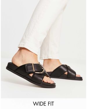 Asos Design Wide Fit Flash Buckle Cross-vamp Flat Sandals - White
