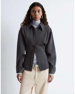 & Other Stories Pure Wool Bold Shoulder Shacket With Cinched Waist - Black