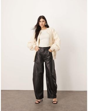 ARRANGE Sydney Leather High Waisted Barrel Trouser - Natural