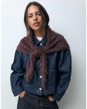 Object Fluffy Knit Triangle Scarf - Blue