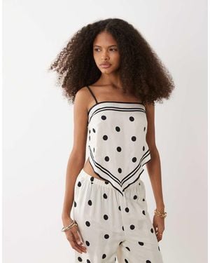River Island Polkadot Handkerchief Top Co-ord - White