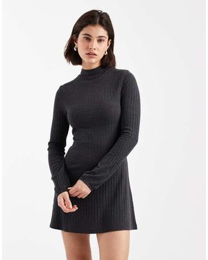 ASOS Ribbed Fluted Sleeve Skater Mini Dress - Blue