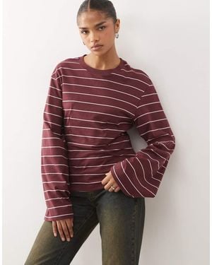 Monki Getailleerde Top Van Jersey Met Structuur, Lange Mouwen En Strepen - Rood