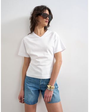 TOPSHOP V-neck Cinch Waist T-shirt - White