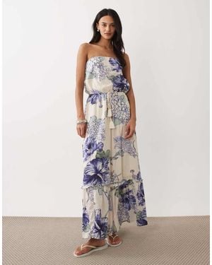 Abercrombie & Fitch Bandeau Tiered Maxi Dress With Floral Print - White