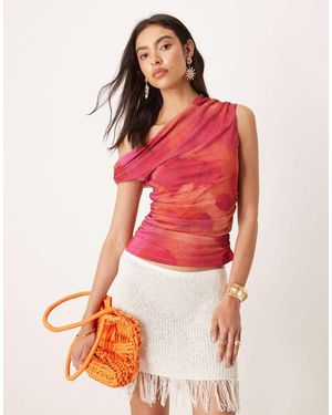 Mango Top Asimétrico Con Estampado Floral Difuminado De - Rojo
