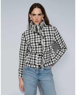 ASOS Getailleerd Bouclé Jack Met Franjes En Pied-De-Poule - Blauw