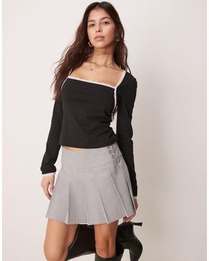 ASOS Monochrome Picot Trim Long Sleeve Top - Black