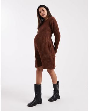 Mama.licious Mamalicious Maternity Ribbed Knitted Fit And Flare Mini Dress - Brown