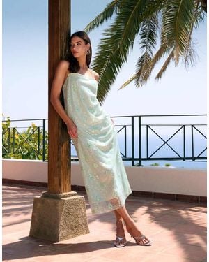 Y.A.S Floral Print Sequin Cami Maxi Dress - Green