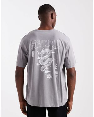 Jack & Jones T-Shirt With Dragon Back Print - Blue