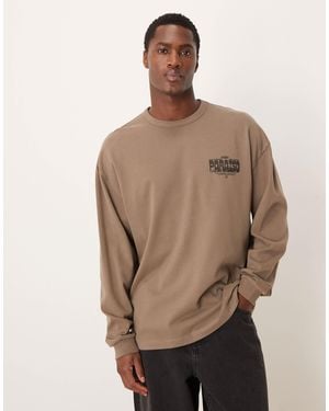 ASOS Heavyweight Relaxed Long Sleeve T-Shirt With Text Chest Graphic - Brown