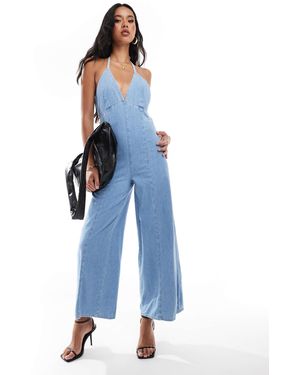 River Island – jeans-jumpsuit - Blau