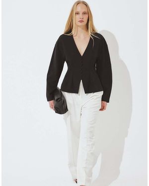 NA-KD Tailored Fitted Button Front Blouse - Black