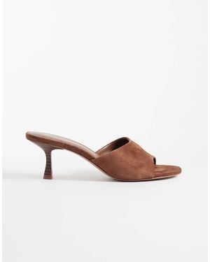 Mango 100% Suede Leather Heeled Mules - Brown