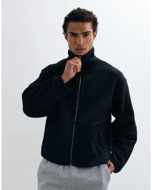4505 Rest Day Funnel Neck Boxy Fit Borg Fleece With Zip Pockets - Black