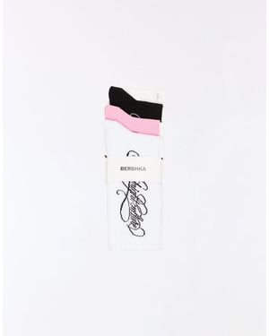 Bershka Pack Of 3 Assorted Socks - White