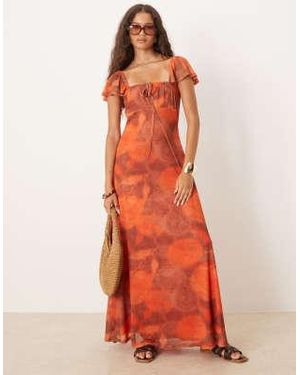 ASOS Mesh Milkmaid Open Back Midi Dress - Orange