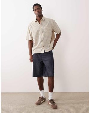 ASOS Boxy Oversized Dad Plaid Shirt - Natural