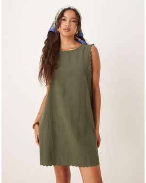Vila Scallop Edge Cotton Mini Dress - Green