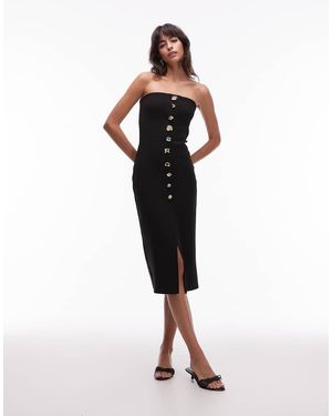 Mango Compact Knit Bandeau Midi Dress With Statement Buttons - Black